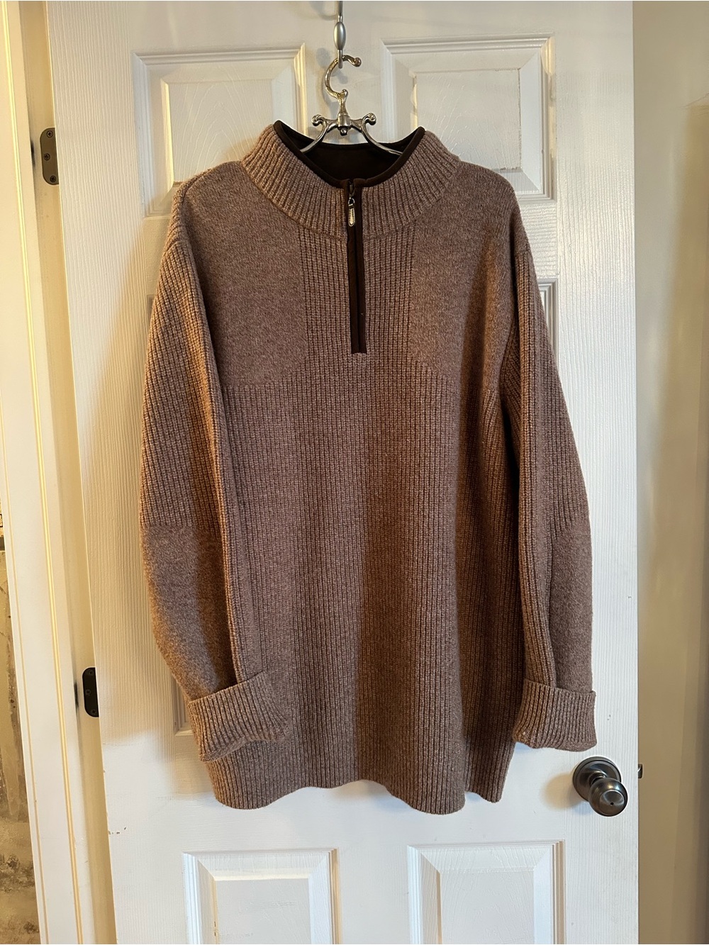 L.L. Bean Men's Zip-Front Ribbed Sweater - Taupe Brown
